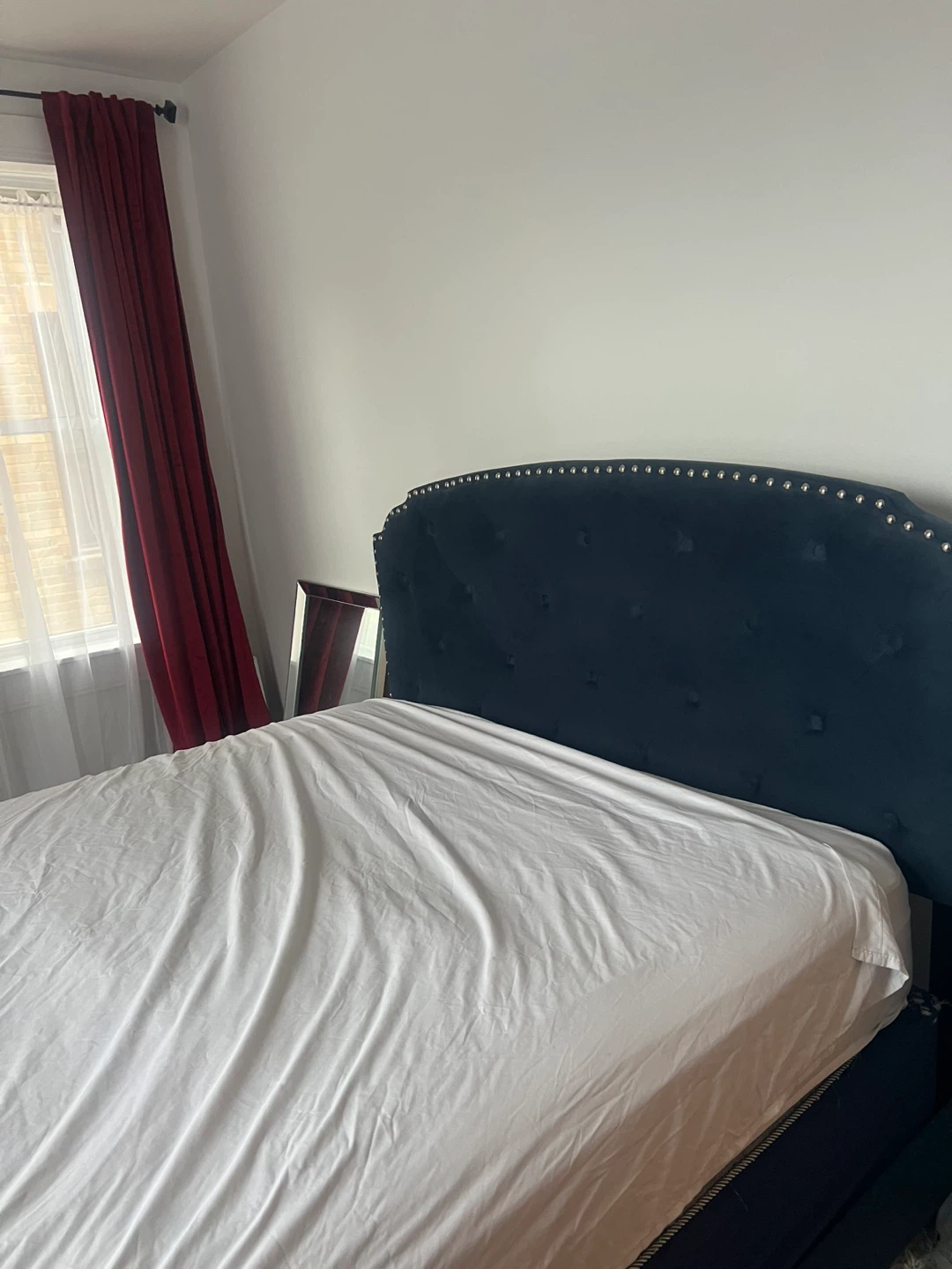 Navy Blue Velvet Tufted Headboard Bed Frame - photo 3