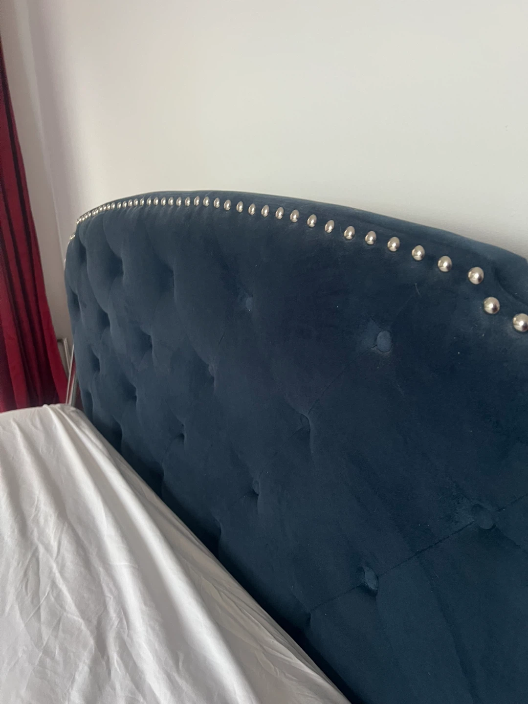 Navy Blue Velvet Tufted Headboard Bed Frame - photo 2