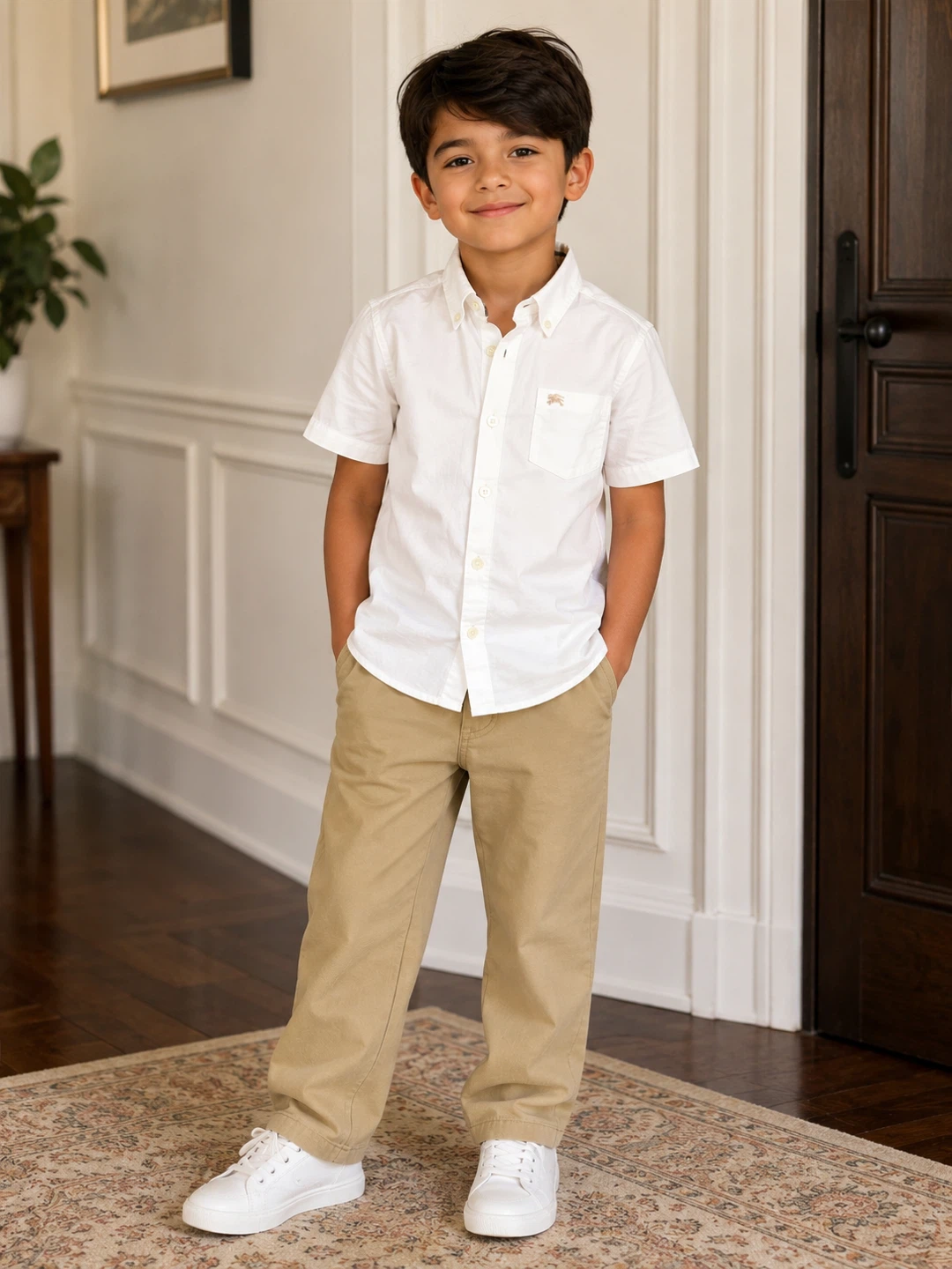 Burberry Boys White Short Sleeve and Khaki Pants