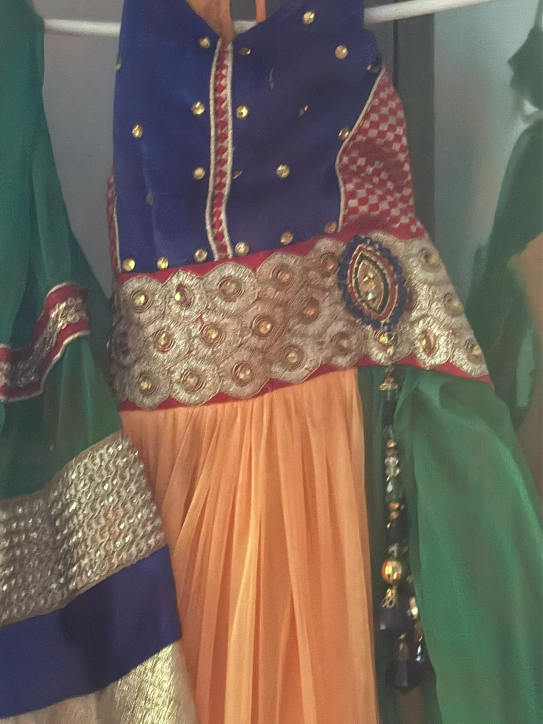 Children's Orange and Yellow Dress with Green Scarf - photo 4