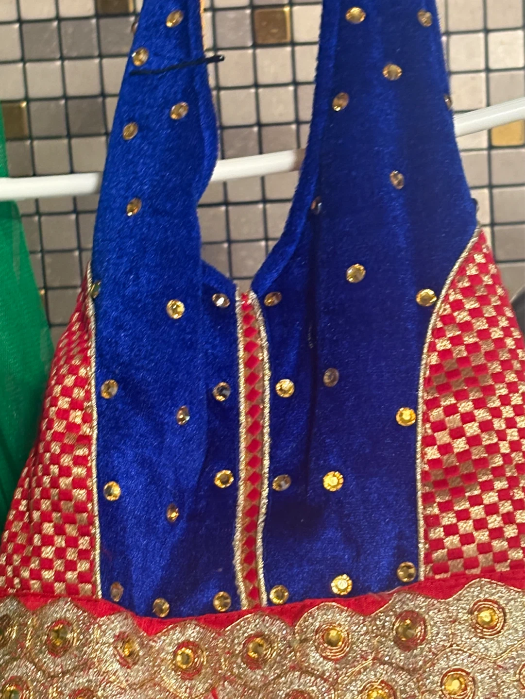 Children's Orange and Yellow Dress with Green Scarf - photo 5