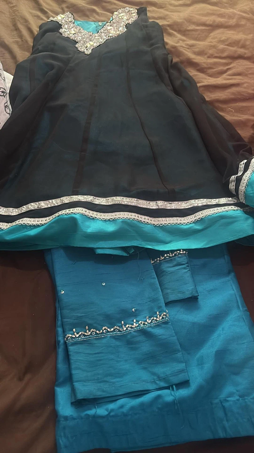 Teal Embellished Kurti Set with Pants Size 32 - photo 4