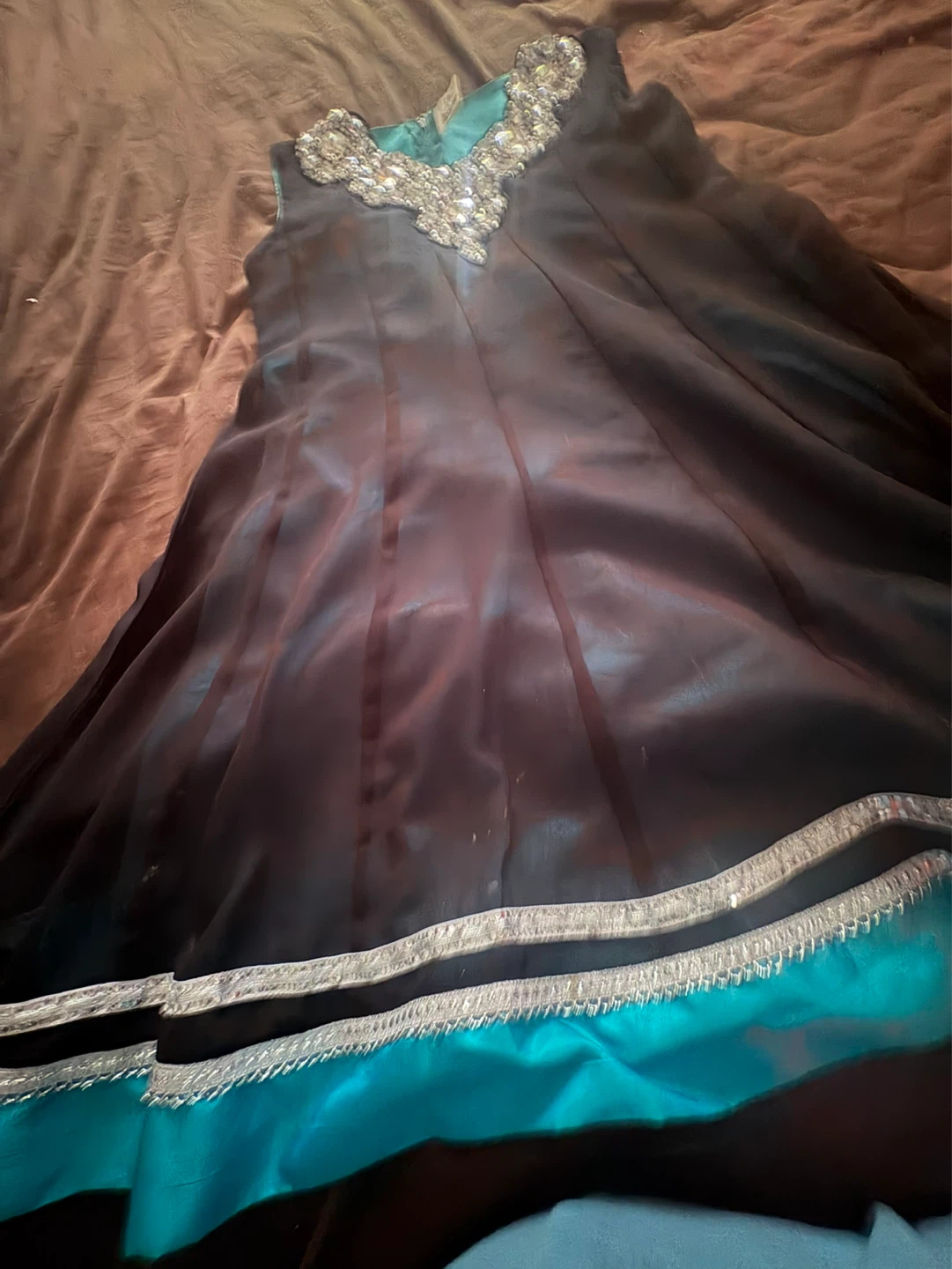 Teal Embellished Kurti Set with Pants Size 32