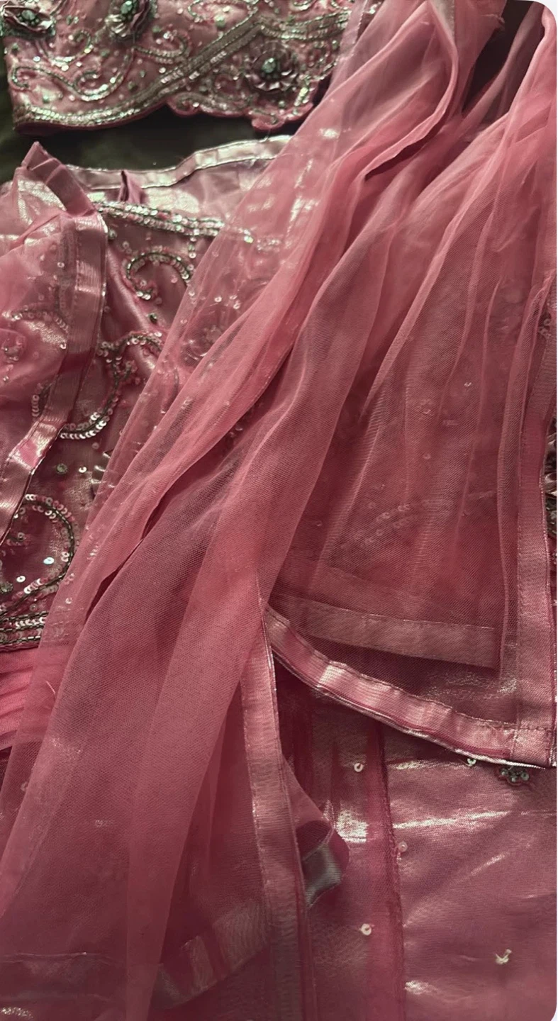 Pink Sequin Embellished Lehengas with Dupatta