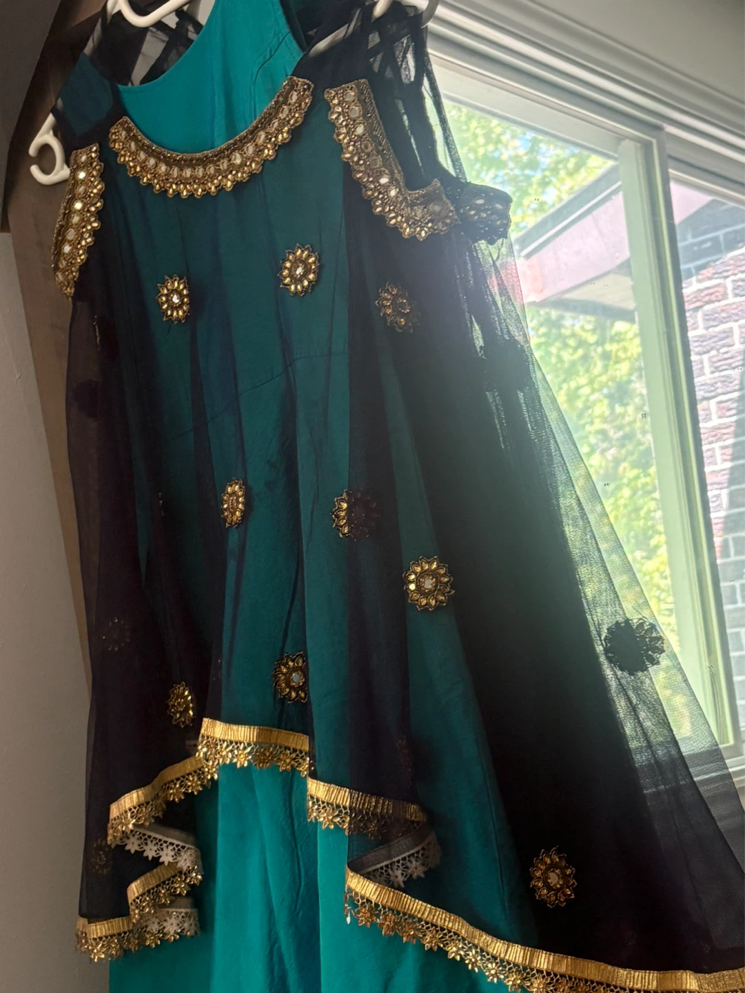 Teal and Black Embellished Dress with 75cm Length - photo 2