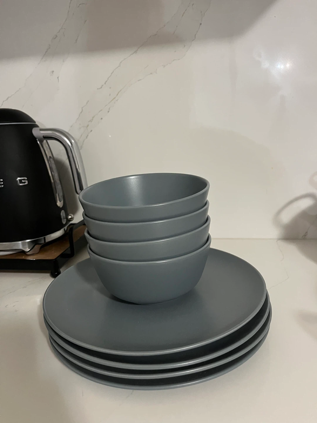 IKEA Grey Dinnerware Set - 4 Plates, 4 Bowls
