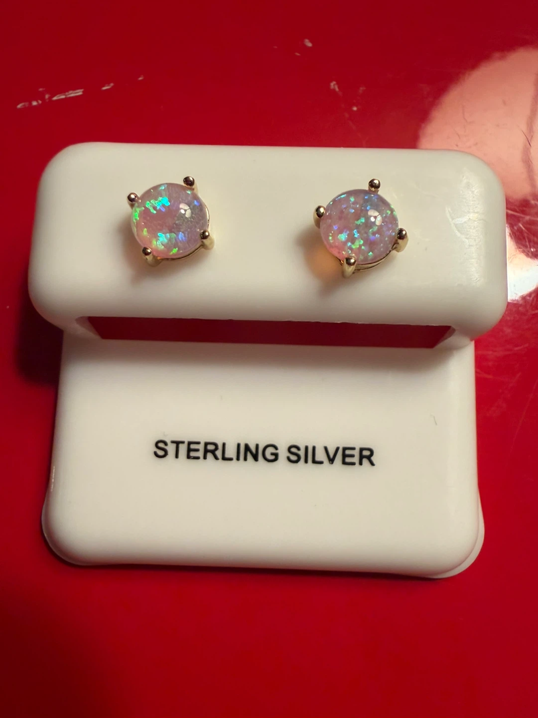 Sterling Silver Opal Oval Stud Earrings