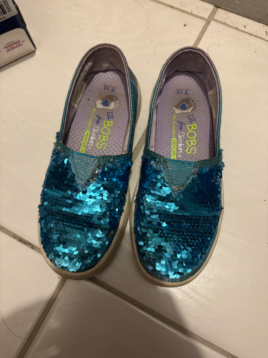 Bobs Skechers Lil' Memory Foam Sequin Slip-On Shoes Size 13