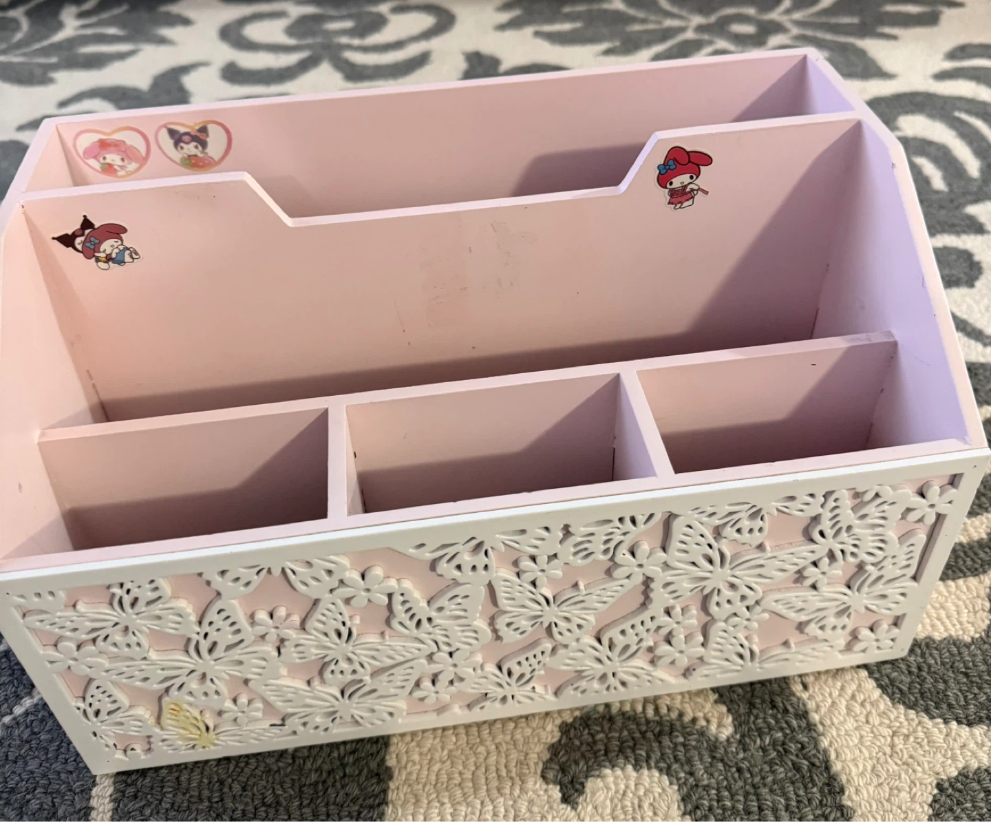 Pink Desk Organizer with Butterfly Design