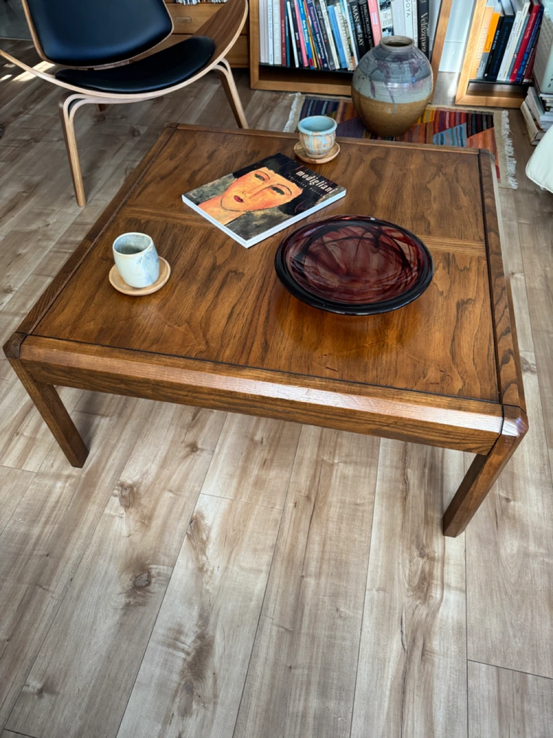 MCM wood  Coffee Table with glass top