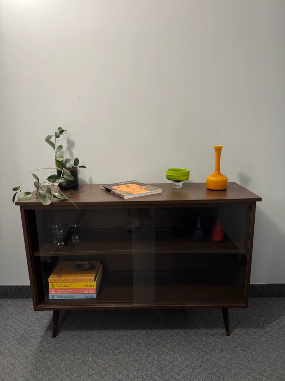 Mid-Century Modern Media Console with Sliding Glass Doors