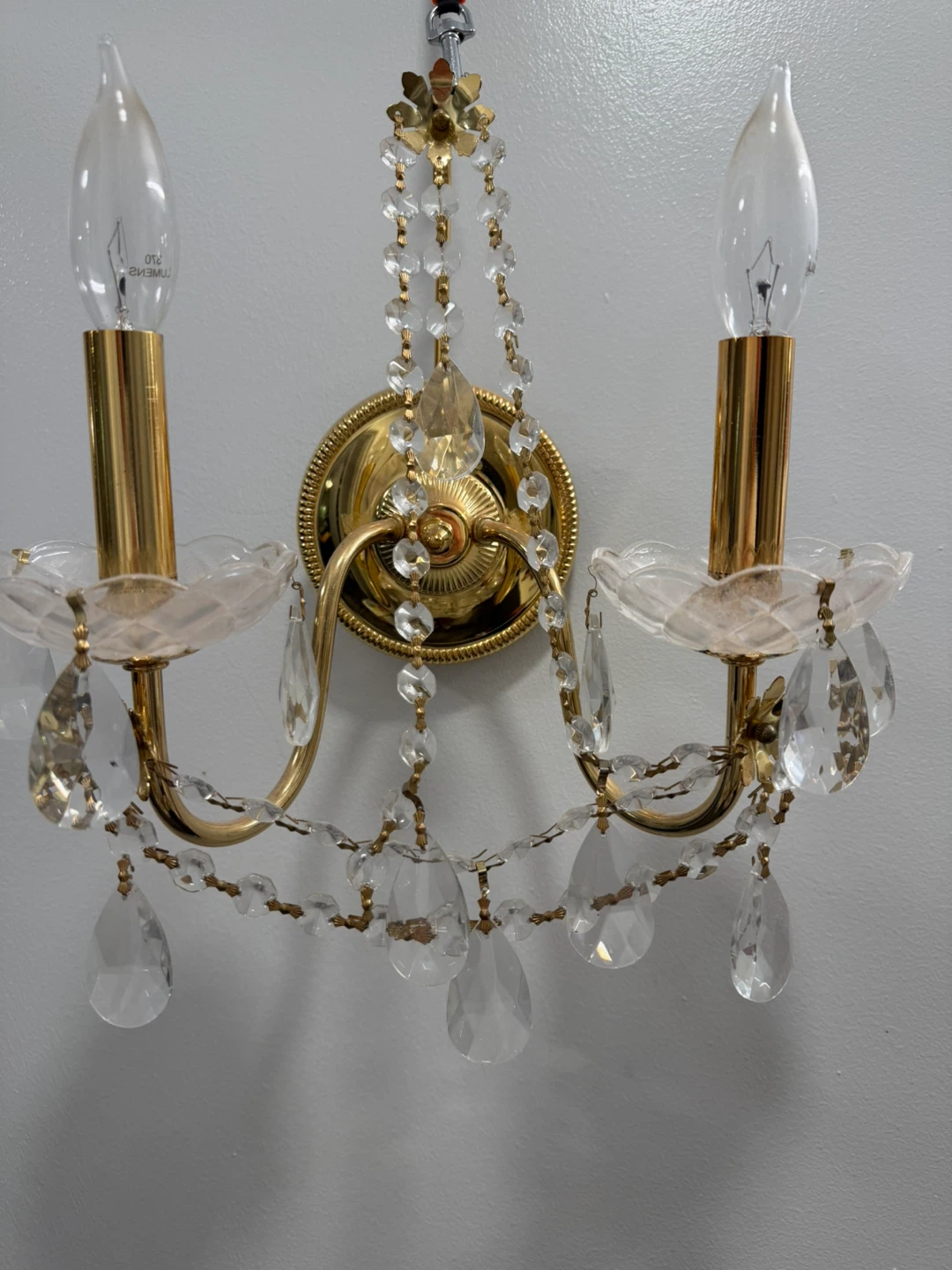 Set of 2 Gold Sconce with Crystal Beading and Prisms