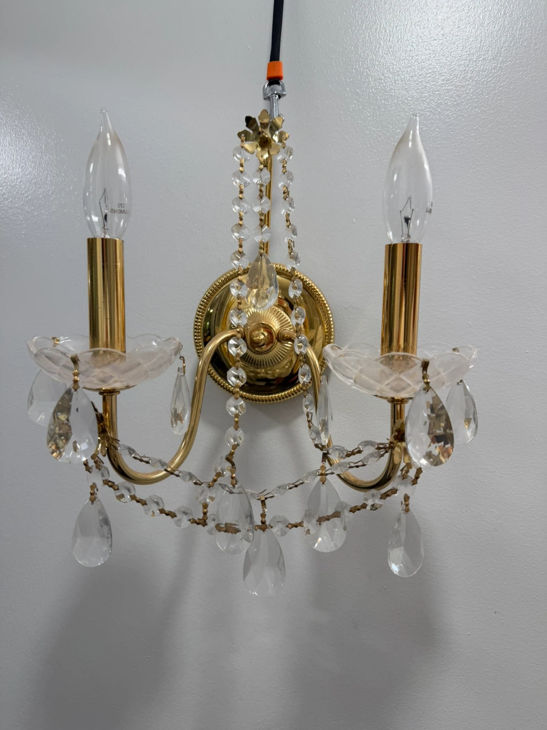 Set of 2 Gold Sconce with Crystal Beading and Prisms - photo 2