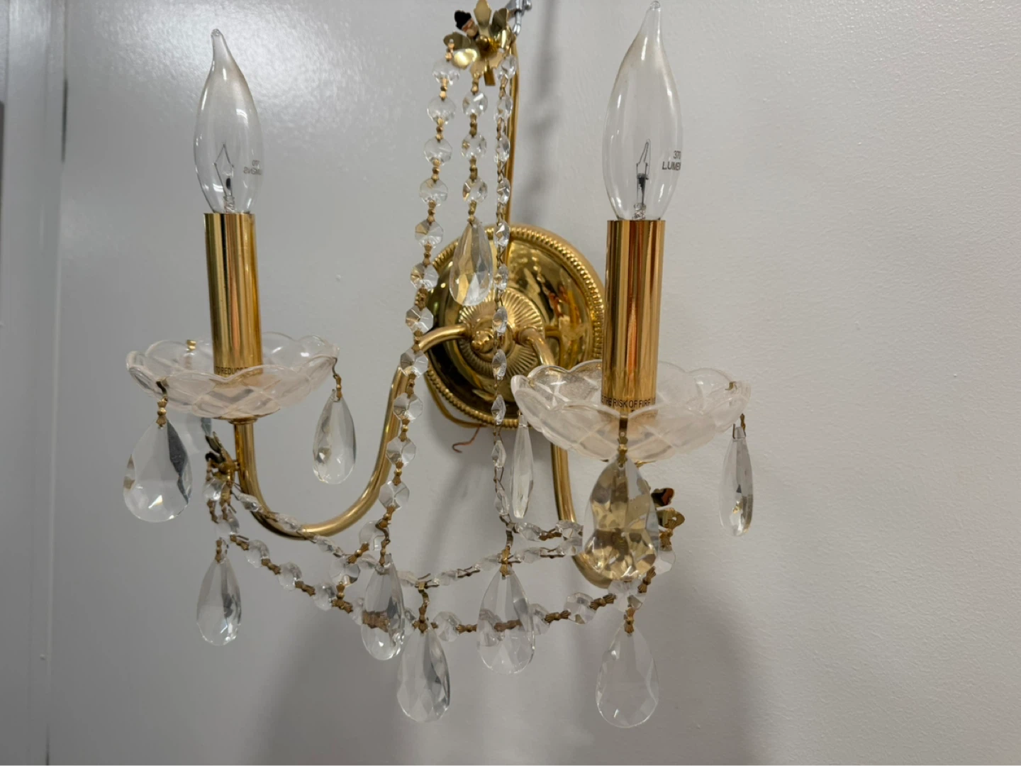 Set of 2 Gold Sconce with Crystal Beading and Prisms - photo 3
