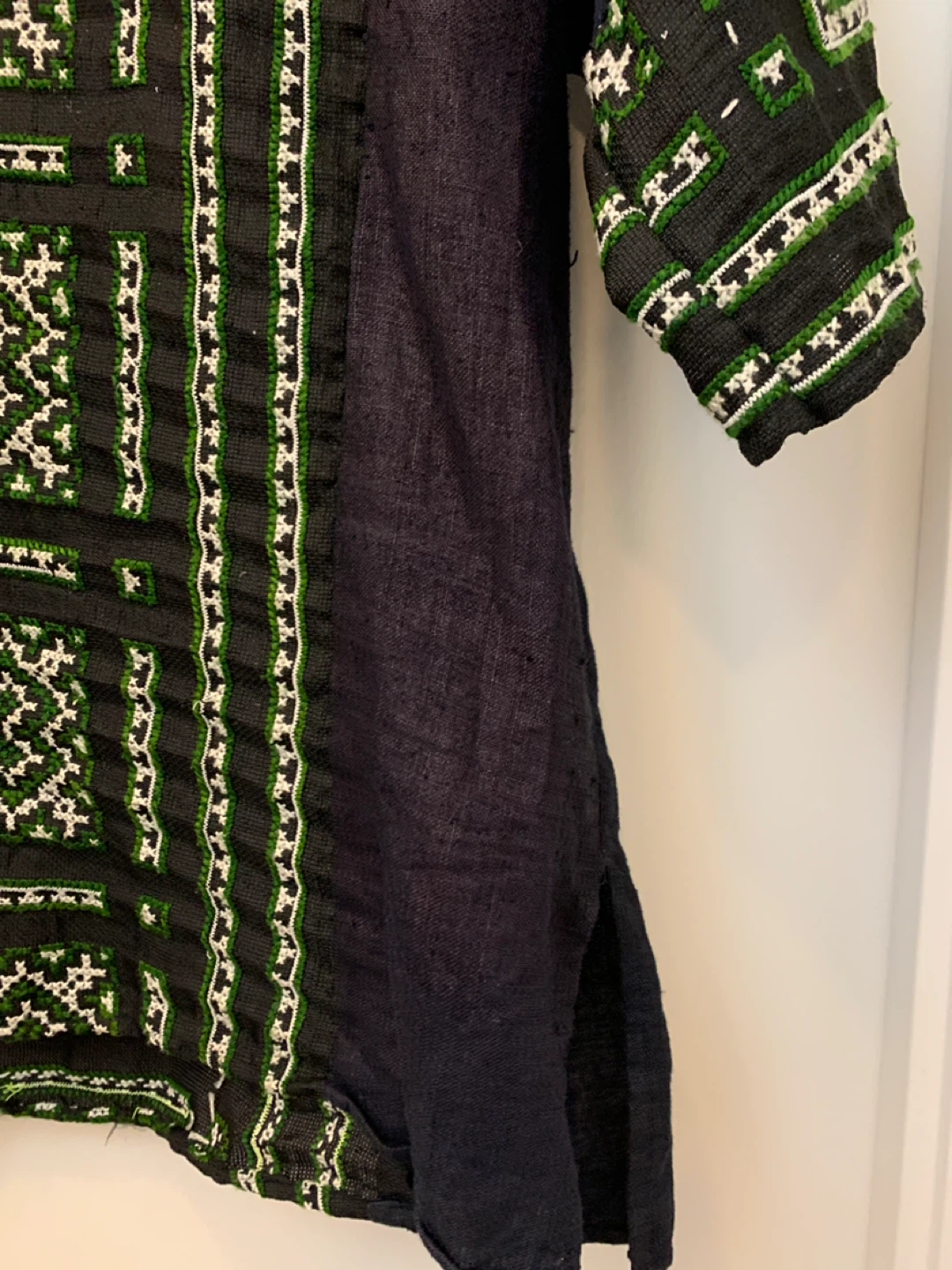 Linen Embroidered Tunic Top - Black & Green - photo 2