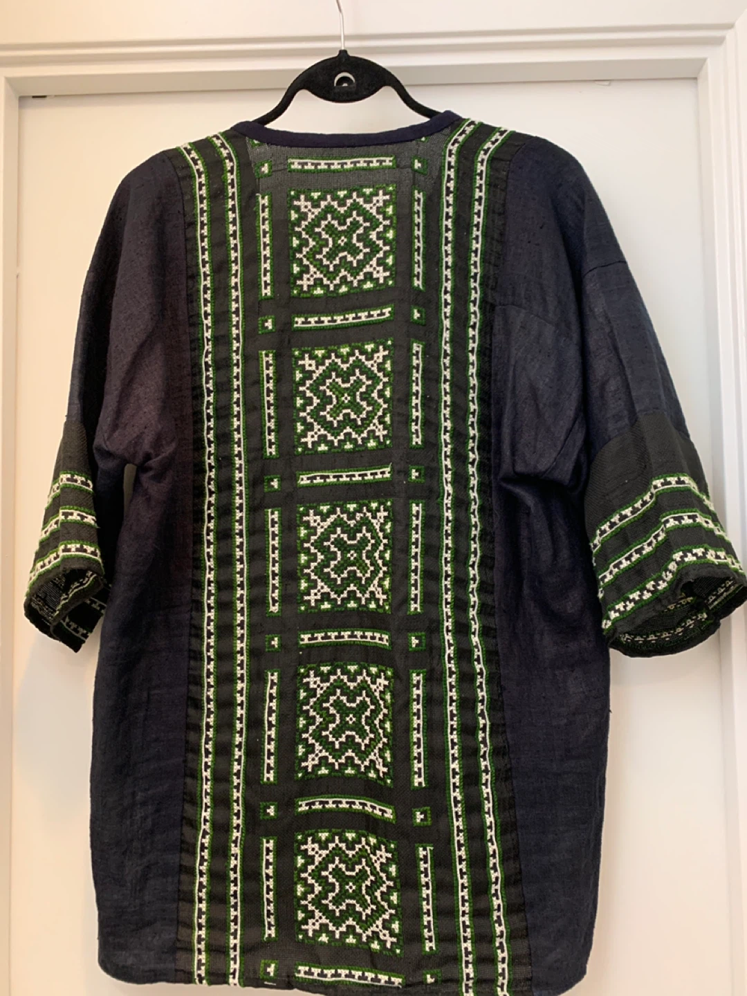 Linen Embroidered Tunic Top - Black & Green - photo 3