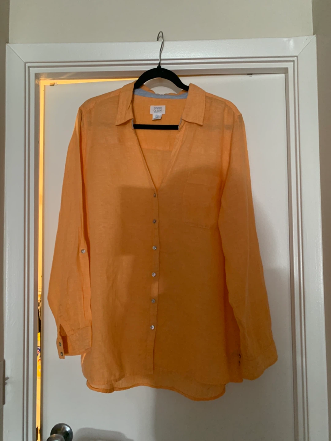 Sigrid Olsen Orange 100% Linen Button-Up Shirt XL