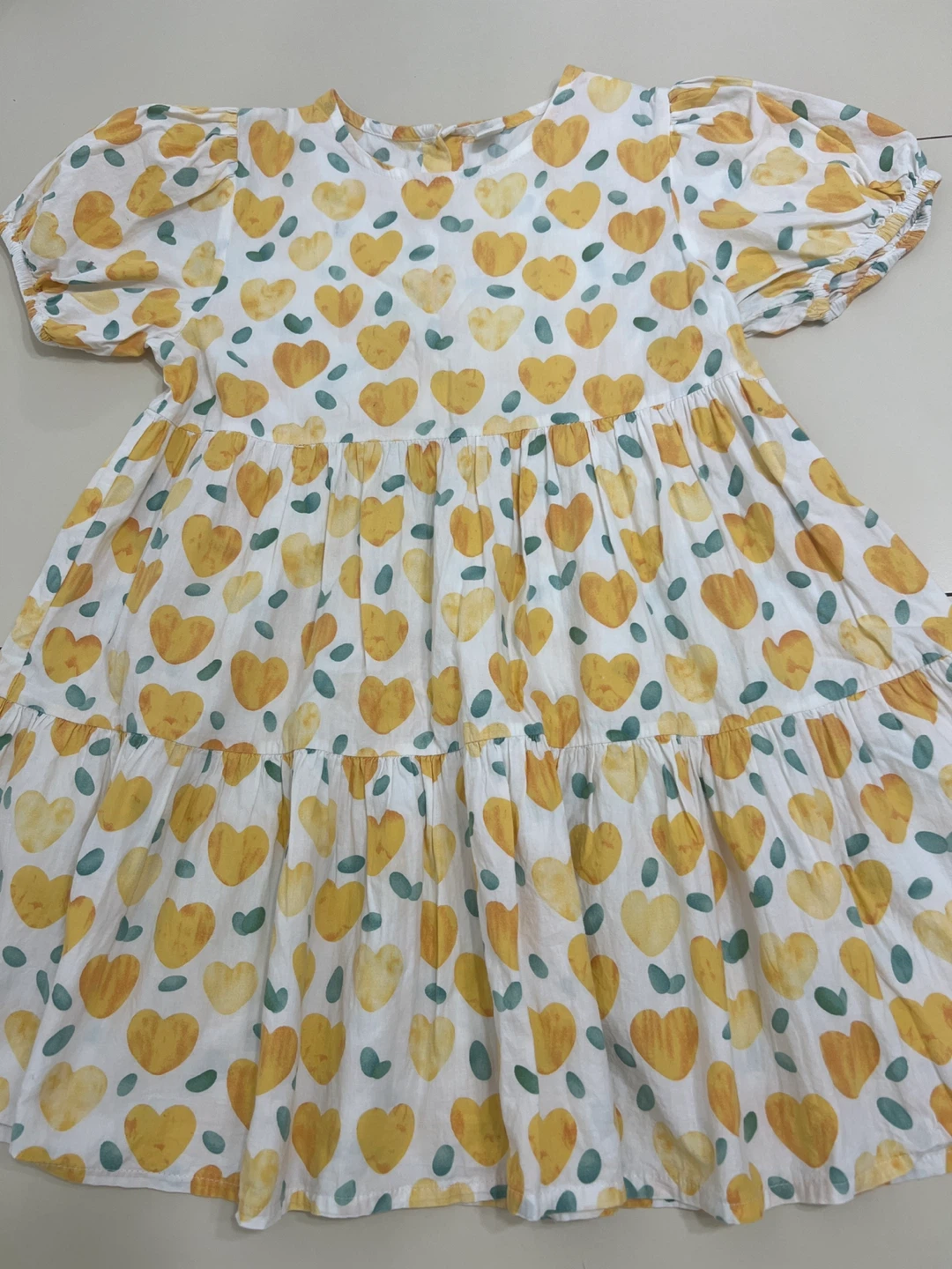 Kids Dress Size 140/64 White Yellow Heart Print