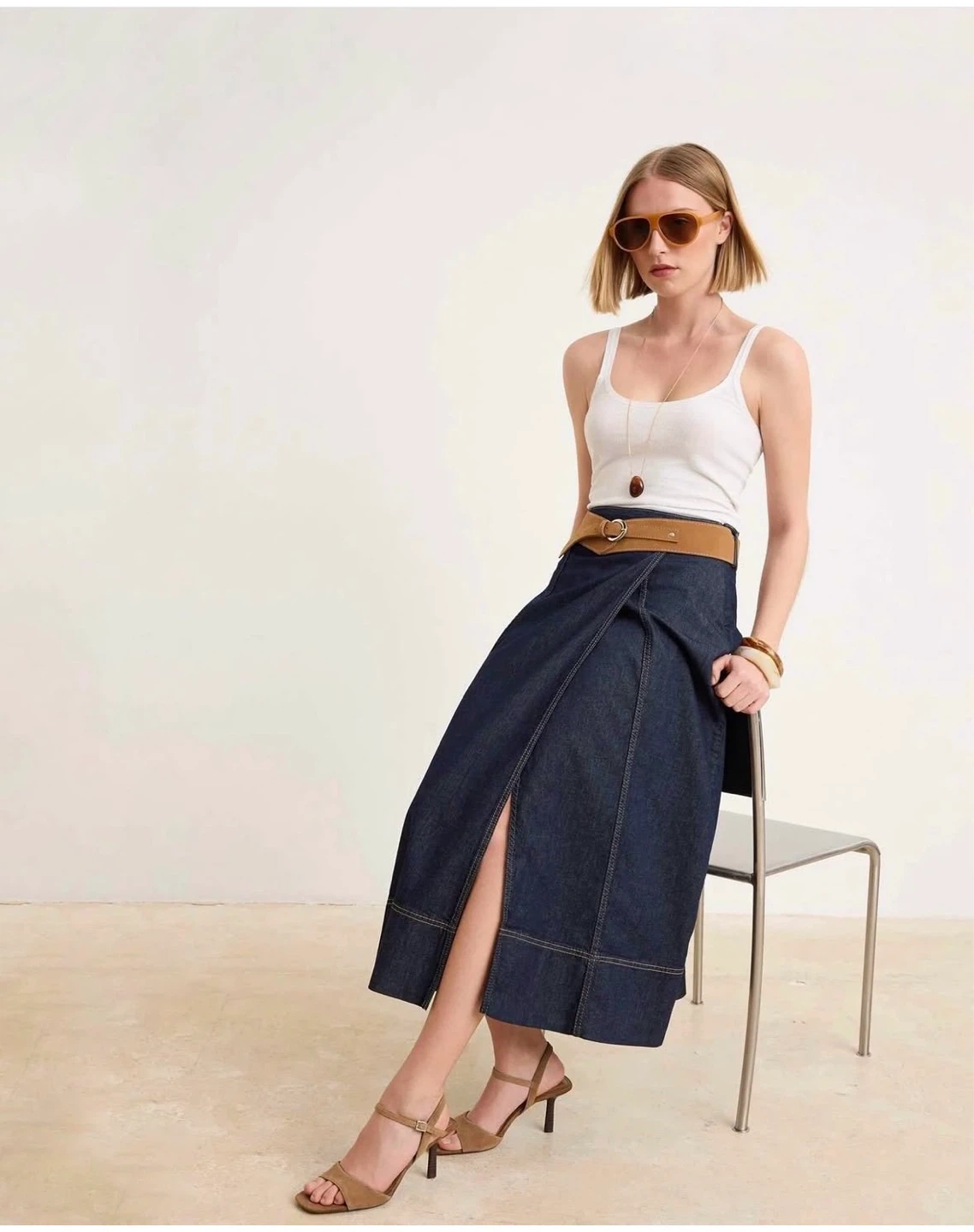 Zara Denim Maxi Skirt with Suede Belt - photo 3