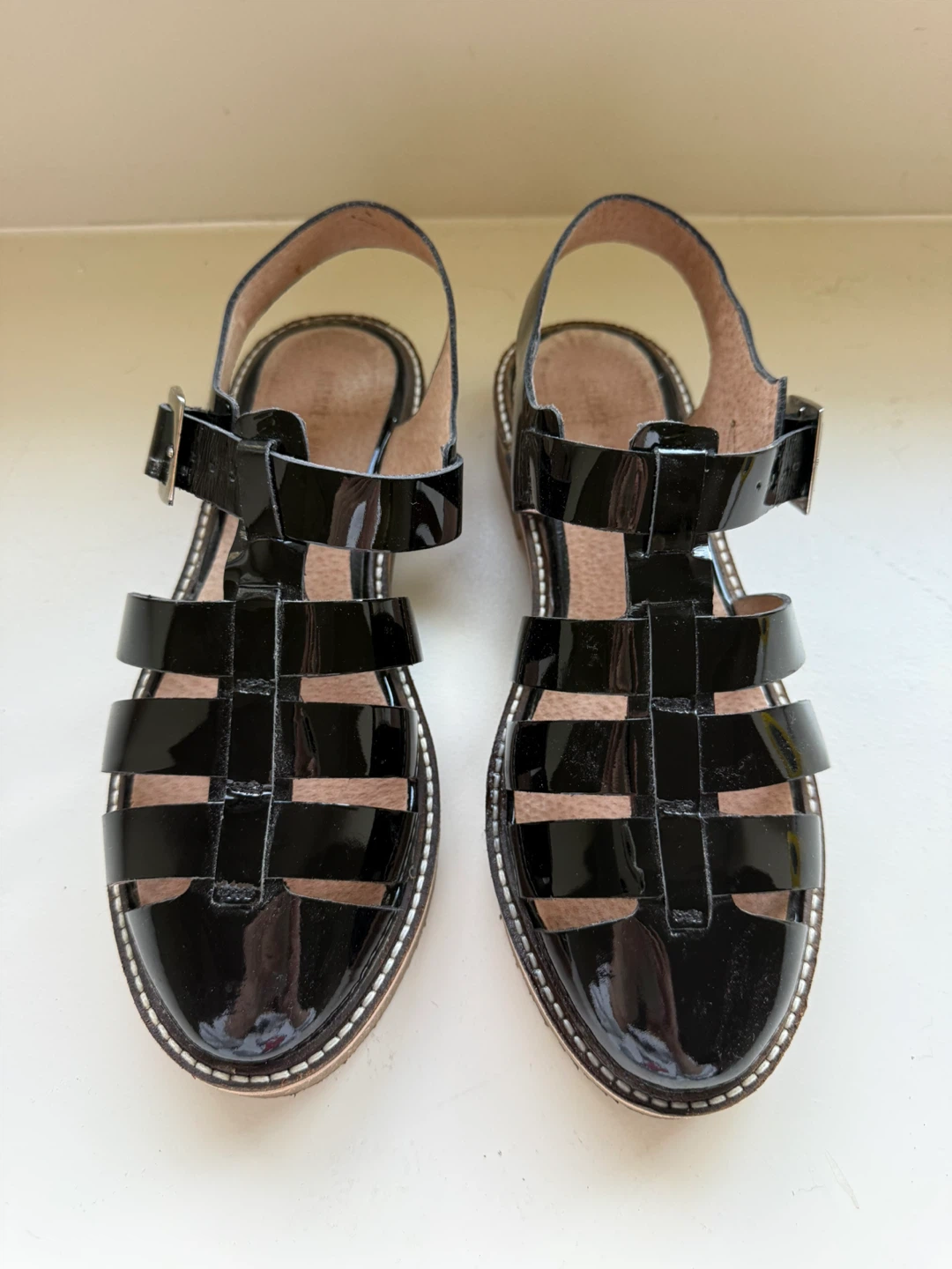 Silence + Noise Black Patent Gladiator Sandals Size 7