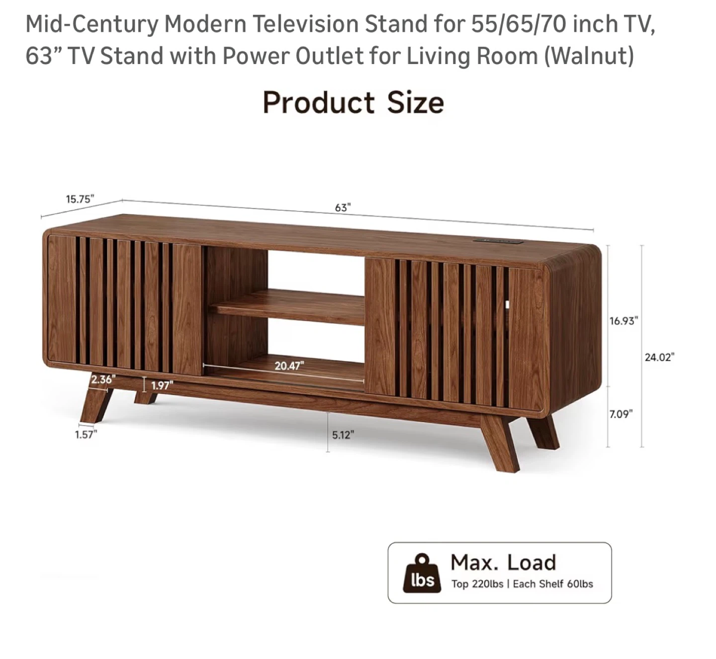 Mid-Century Modern TV Stand - Walnut Finish