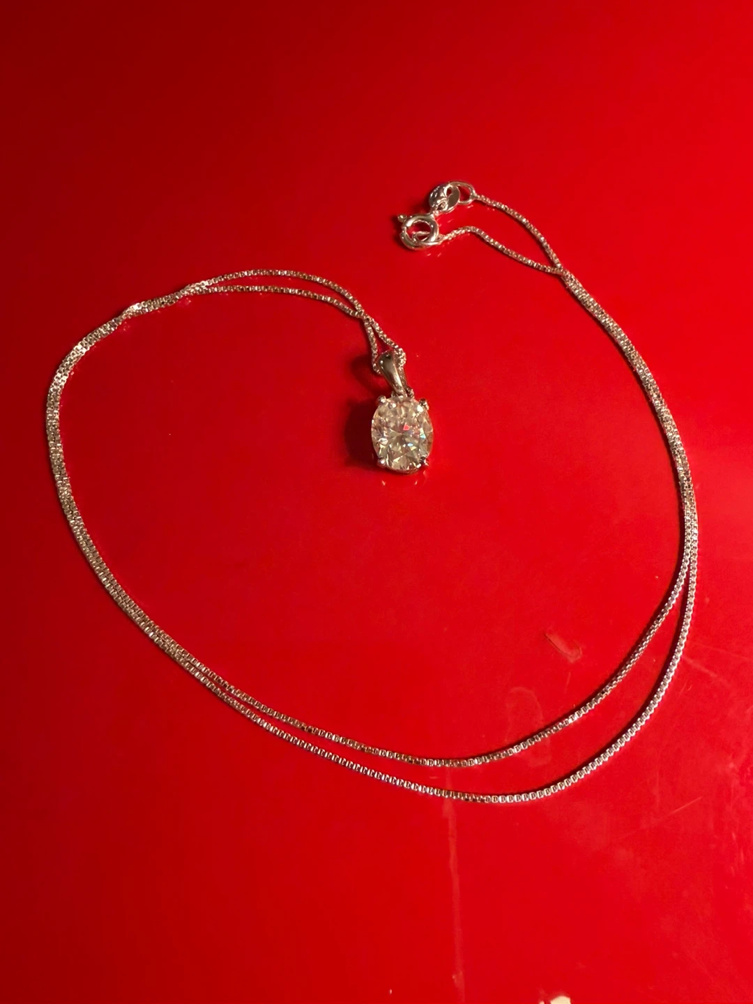 Sterling Silver Oval Moissanite Pendant Necklace - photo 2