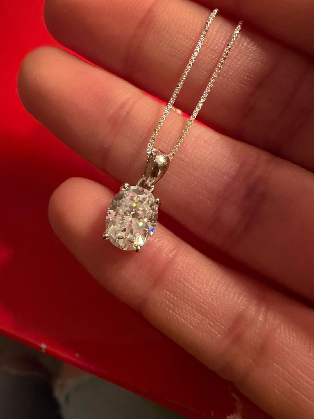 Sterling Silver Oval Moissanite Pendant Necklace - photo 3
