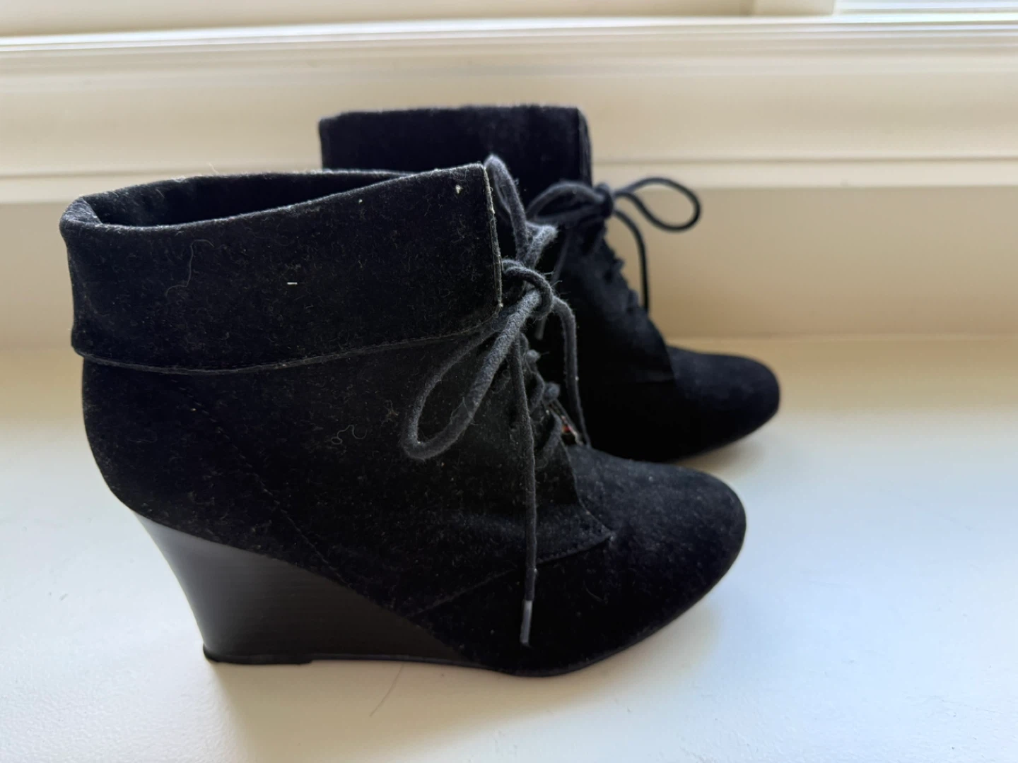 Topshop Black Suede Wedge Ankle Boots size 7