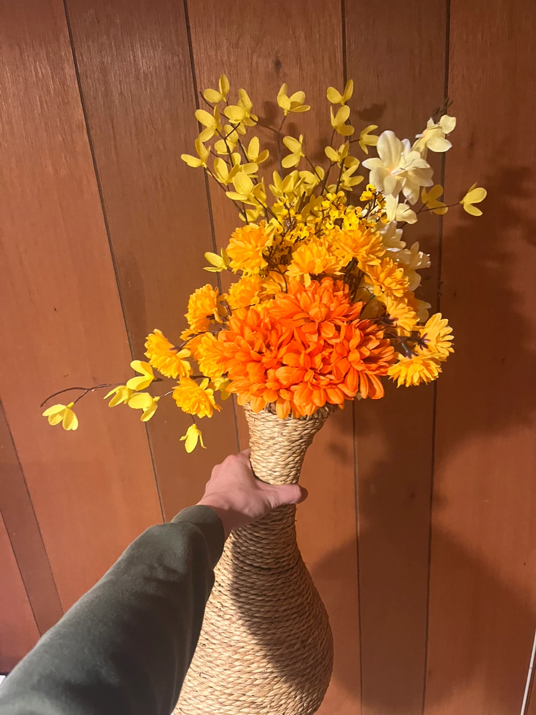 Artificial Floral Arrangement in Woven Vase