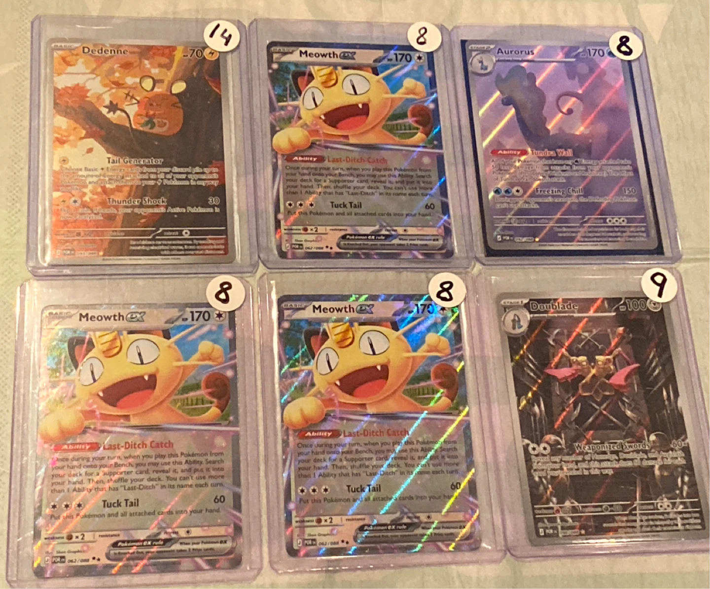 Pokemon Trading Cards - Dedenne, Meowth EX, Aurorus, Doublade