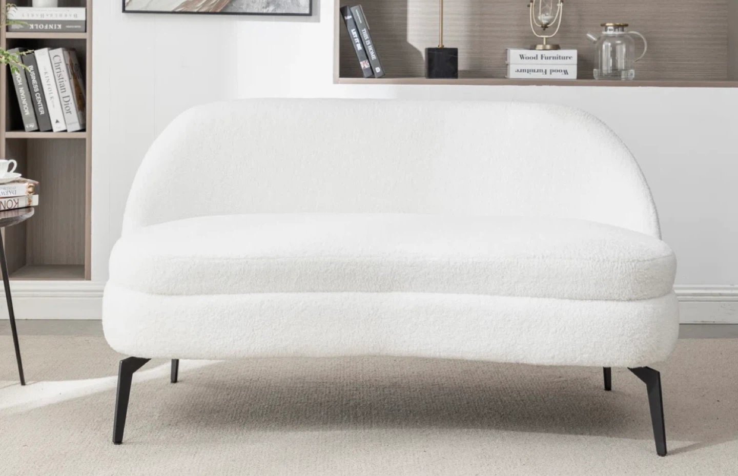 White Boucle loveseat Sofa 50’ - photo 2