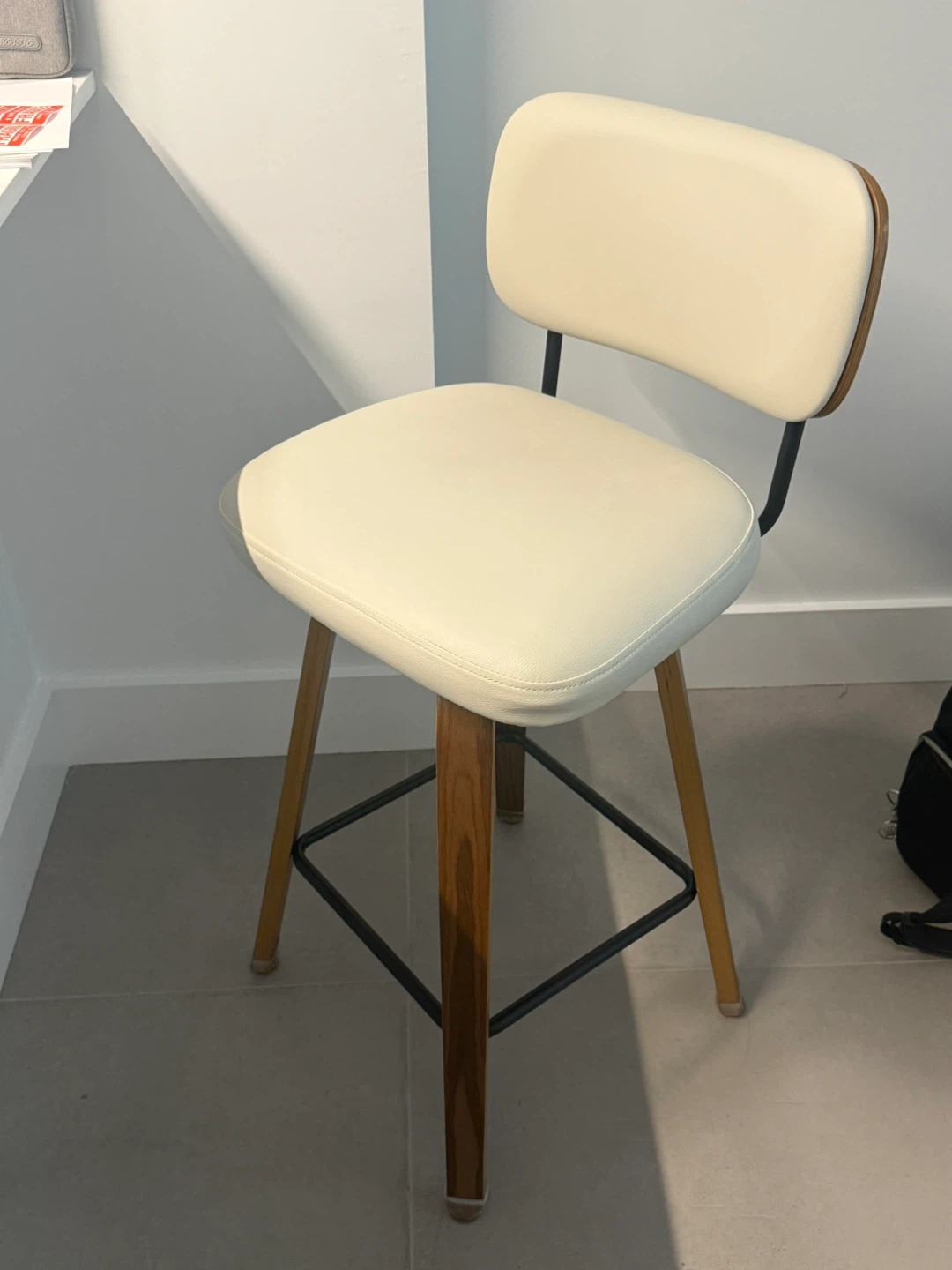2 Cream Swivel Bar Stool with Wooden Legs