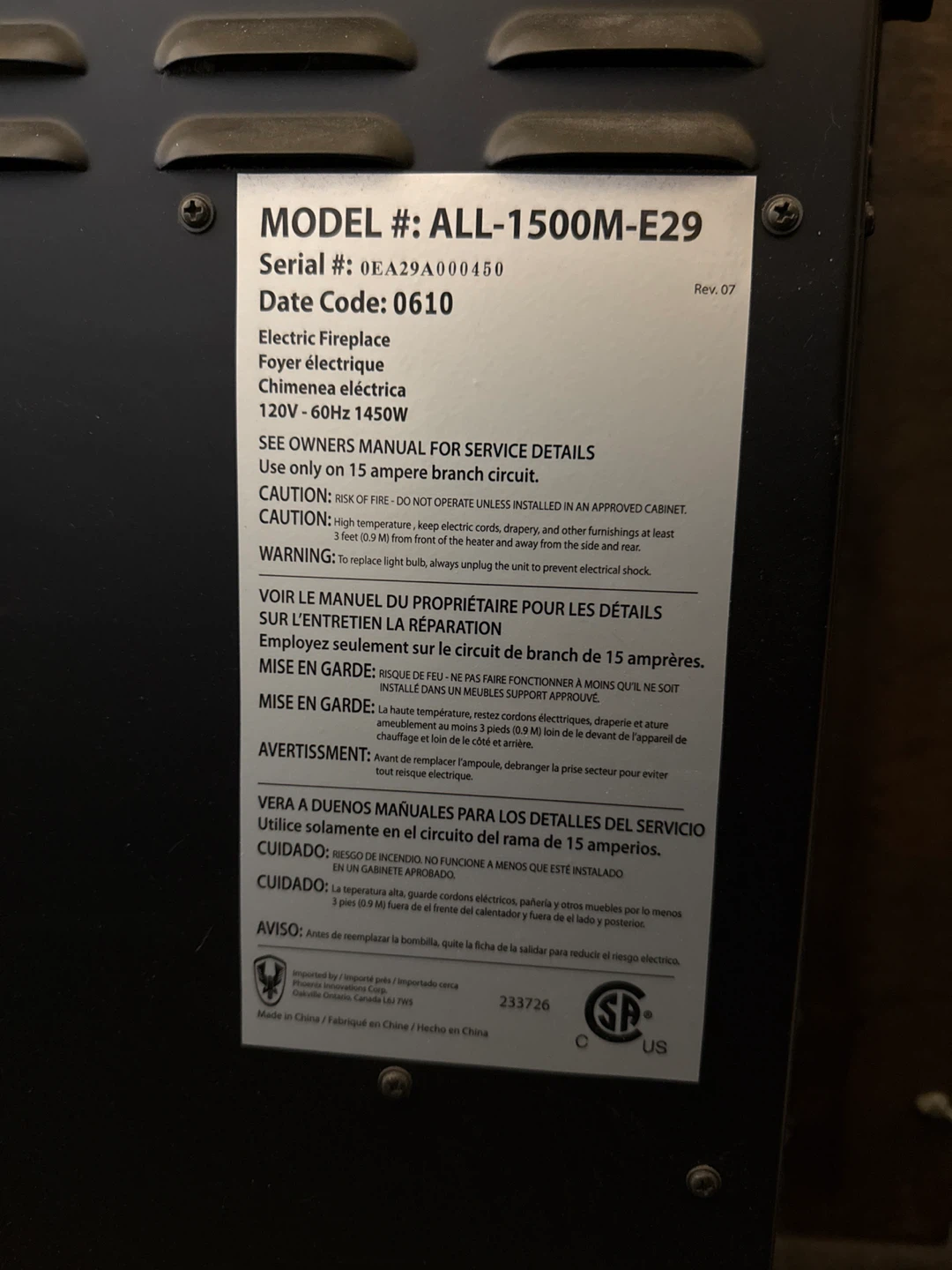 Electric Fireplace ALL-1500M-E29 - photo 4