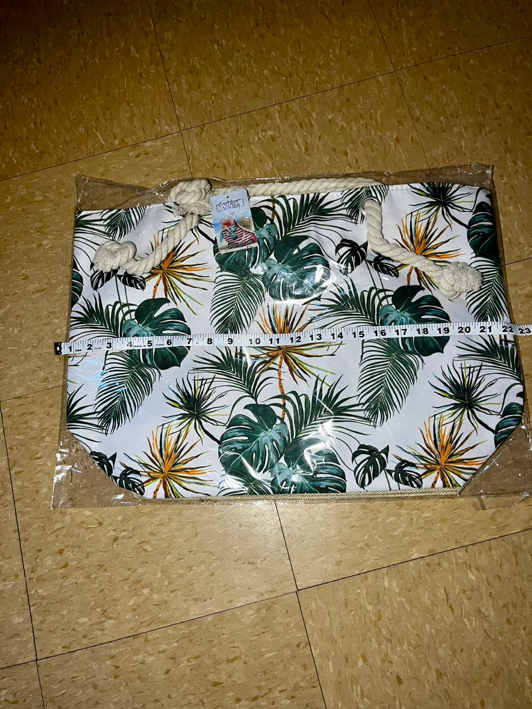 Tropical Print Beach Tote Bag with Rope Handles
