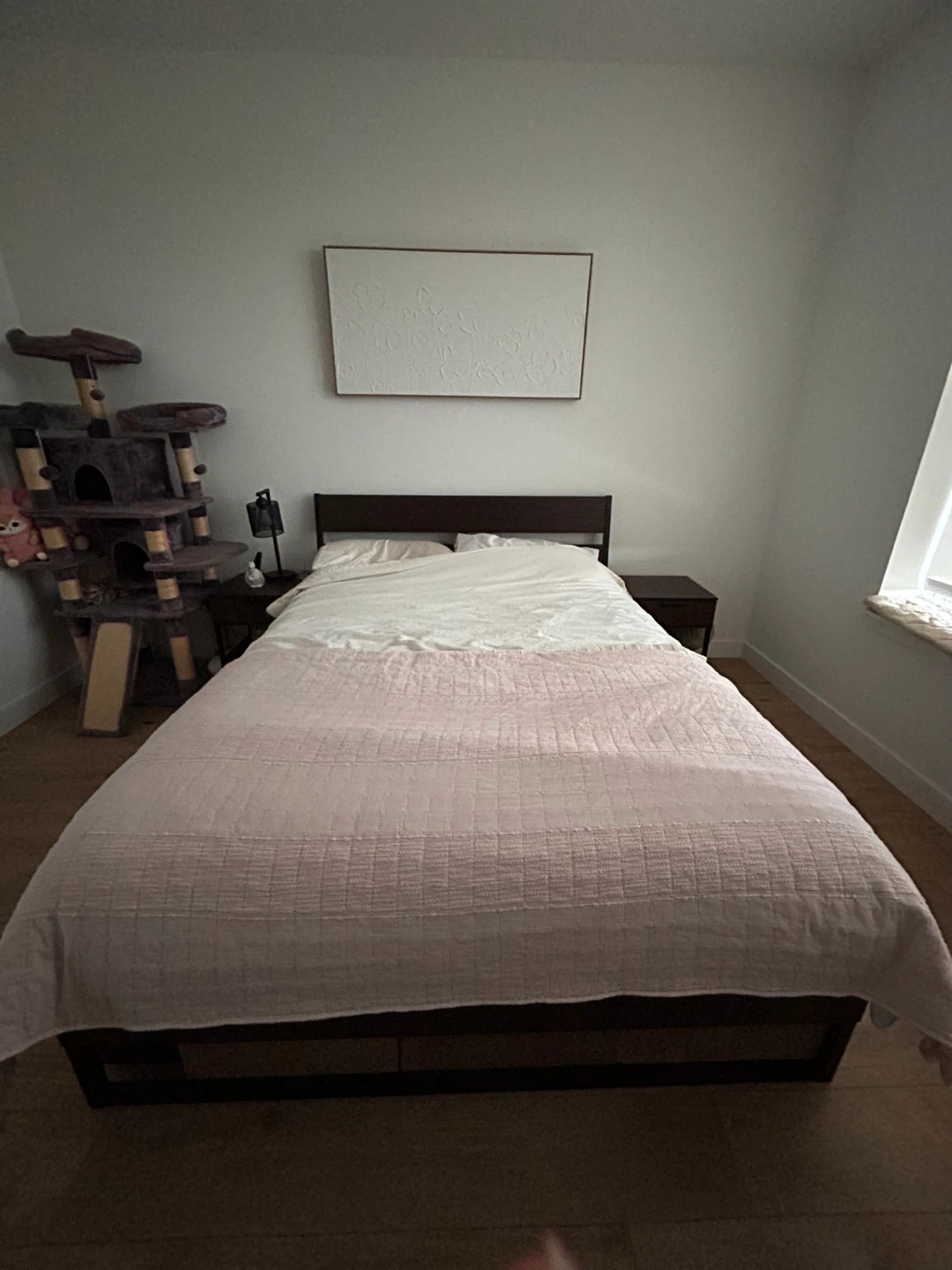 Queen Dark Wood Platform Bed Frame with under storage