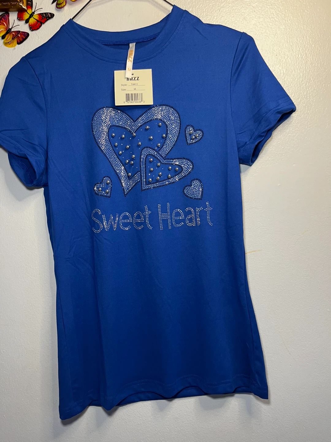 Blzz Royal Blue "Sweet Heart" Rhinestone T-Shirt Size M - photo 3
