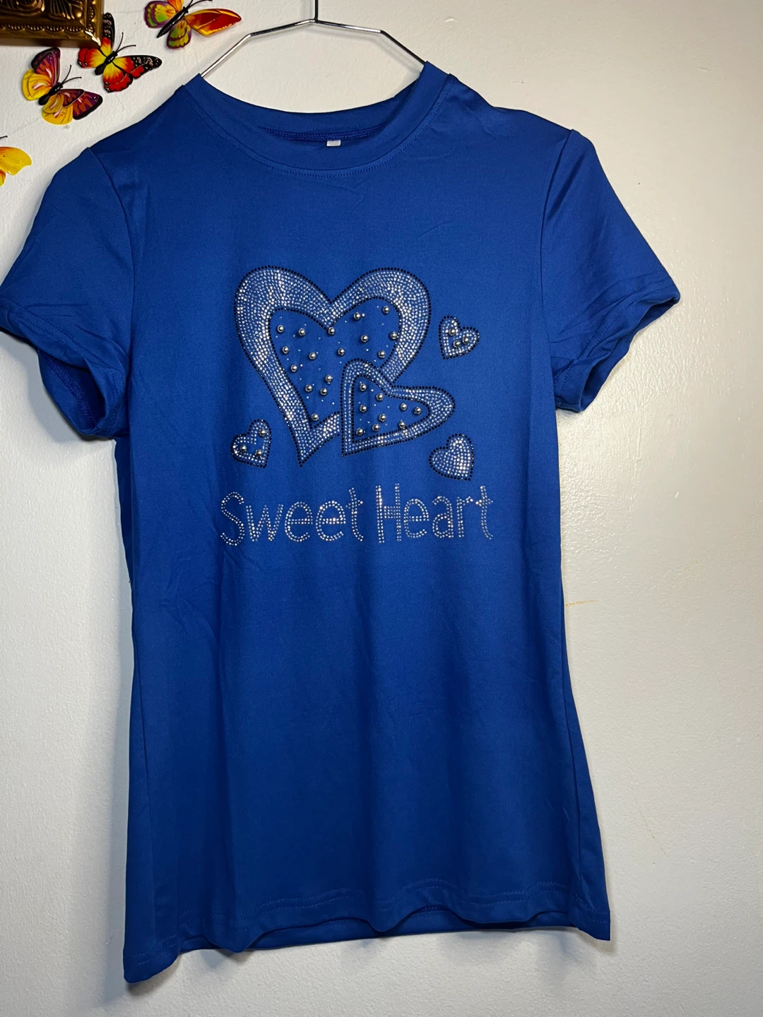 Blzz Royal Blue "Sweet Heart" Rhinestone T-Shirt Size M - photo 4
