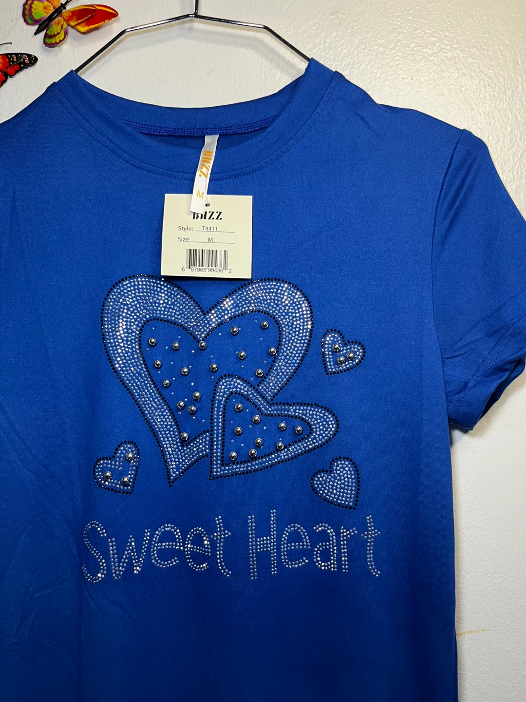 Blzz Royal Blue "Sweet Heart" Rhinestone T-Shirt Size M