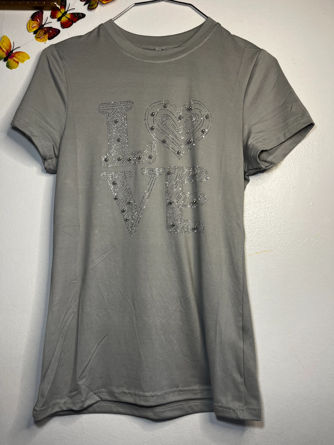 BUZZ Women's Gray LOVE Rhinestone T-Shirt - photo 3