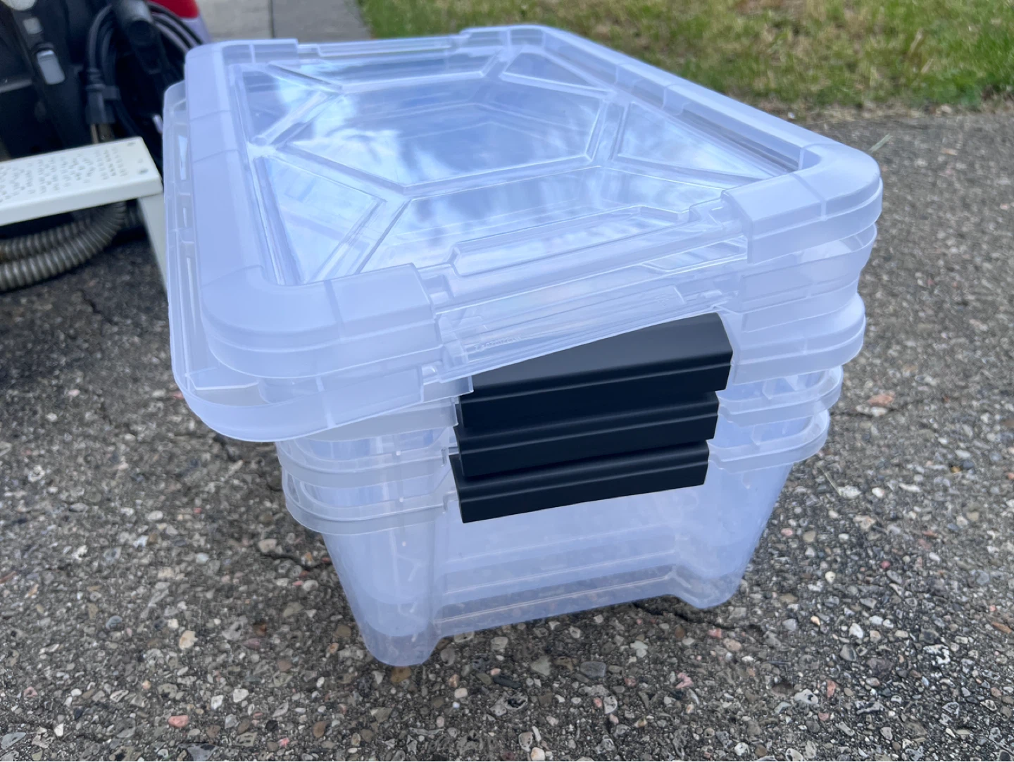 3 Clear Storage Bin with Black Latch
