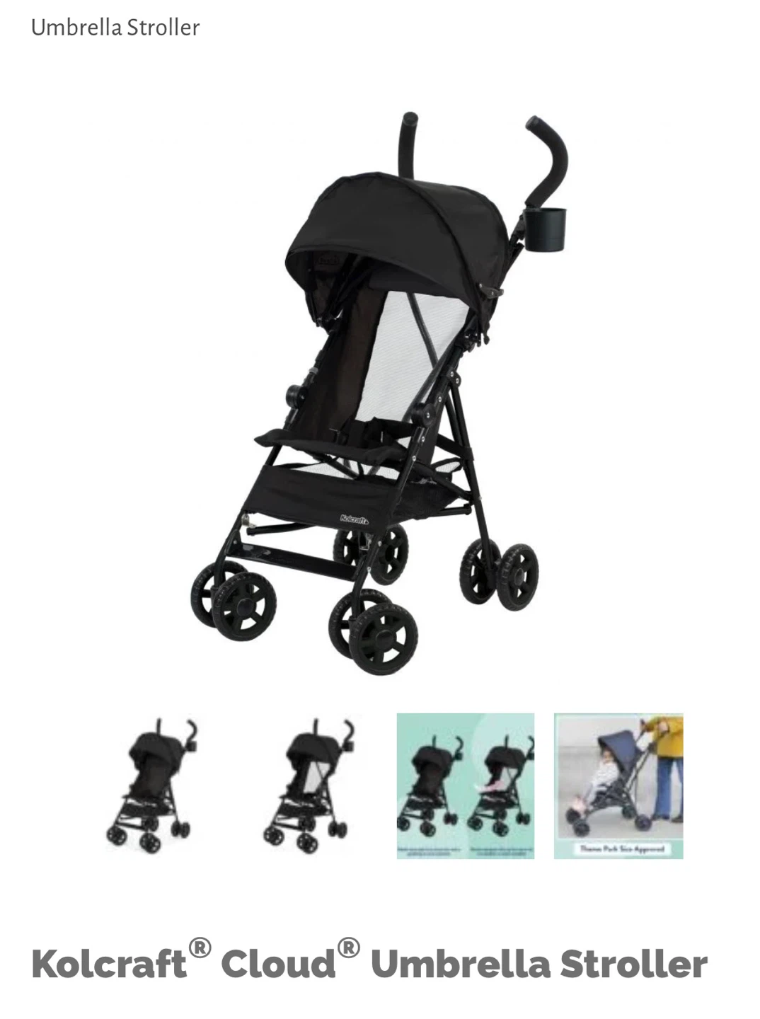 Kolcraft Cloud Umbrella Stroller - Black - photo 2