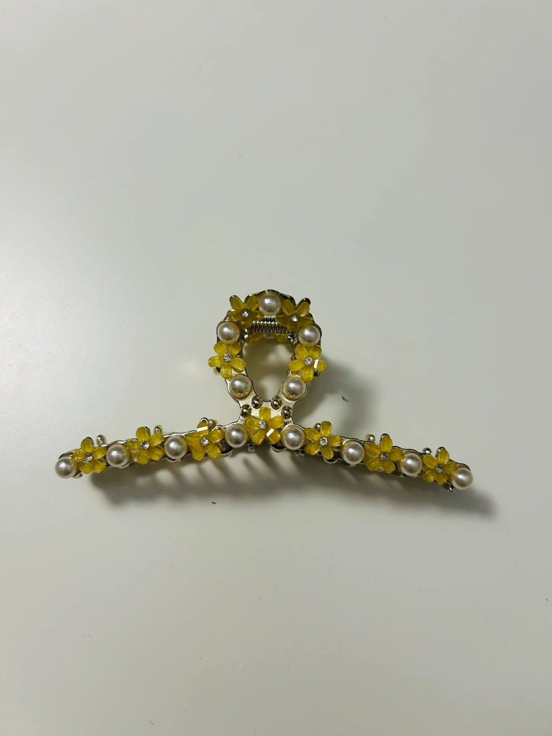 Yellow Flower & Pearl Claw Clip from Korea