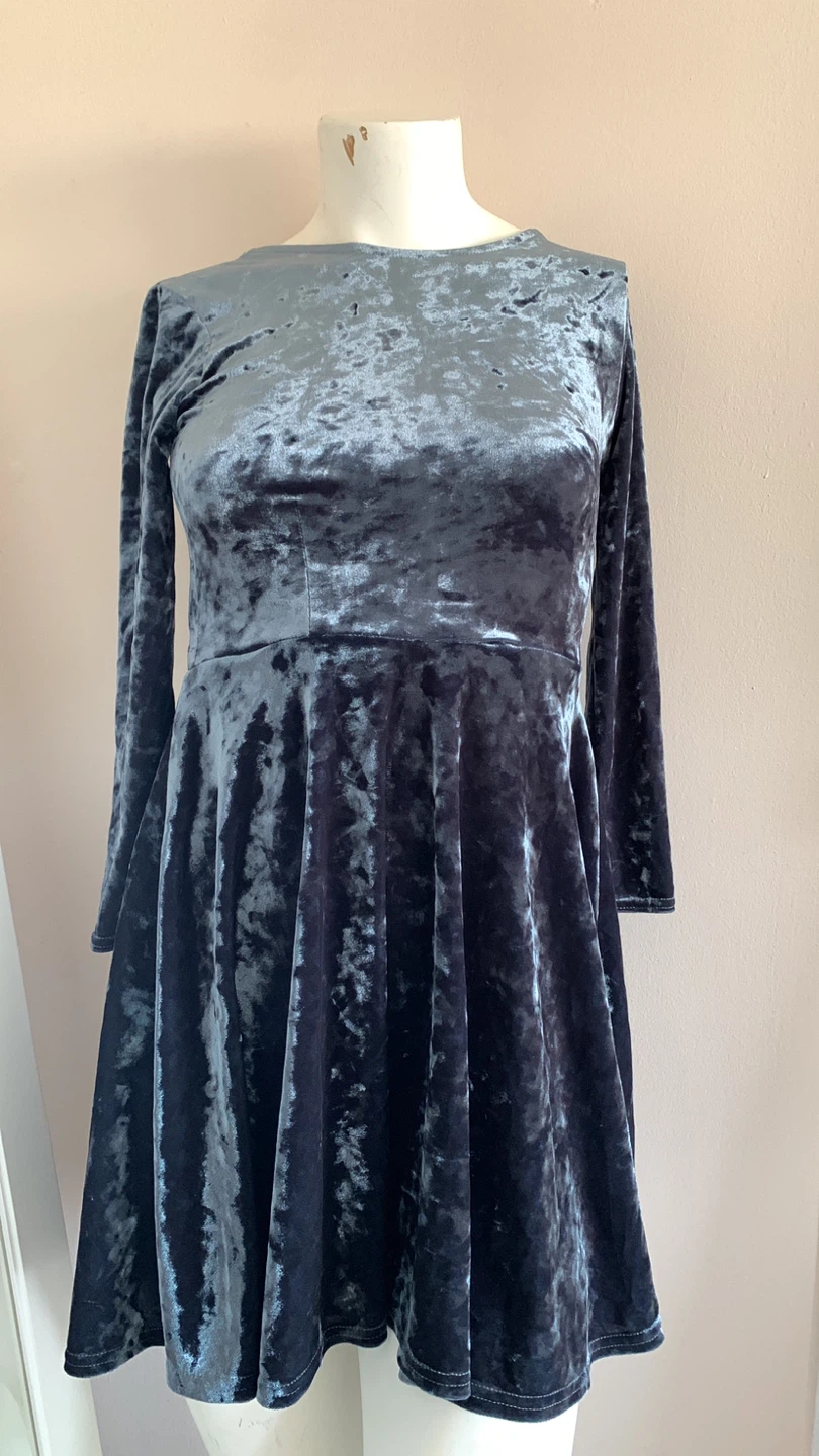 Crushed Velvet Long Sleeve Fit & Flare Dress