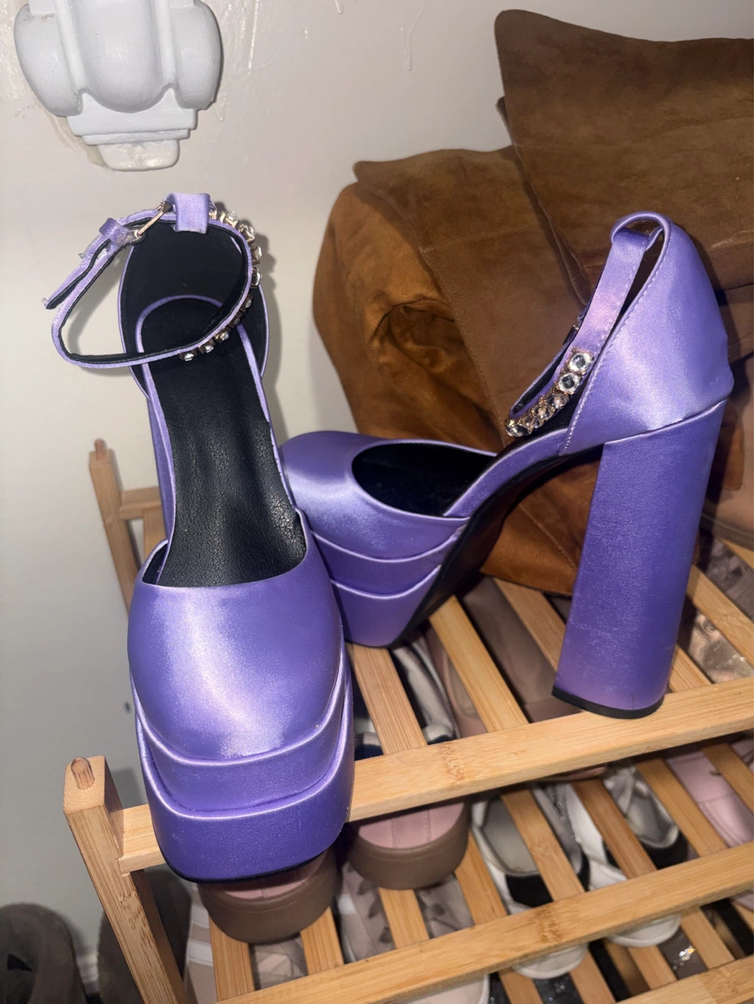 Purple Platform Heels with Rhinestone Ankle Strap - photo 4
