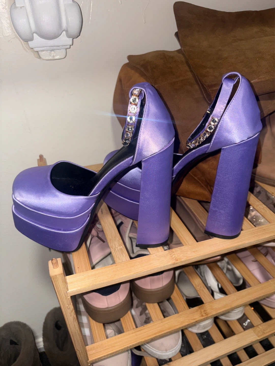 Purple Platform Heels with Rhinestone Ankle Strap - photo 2