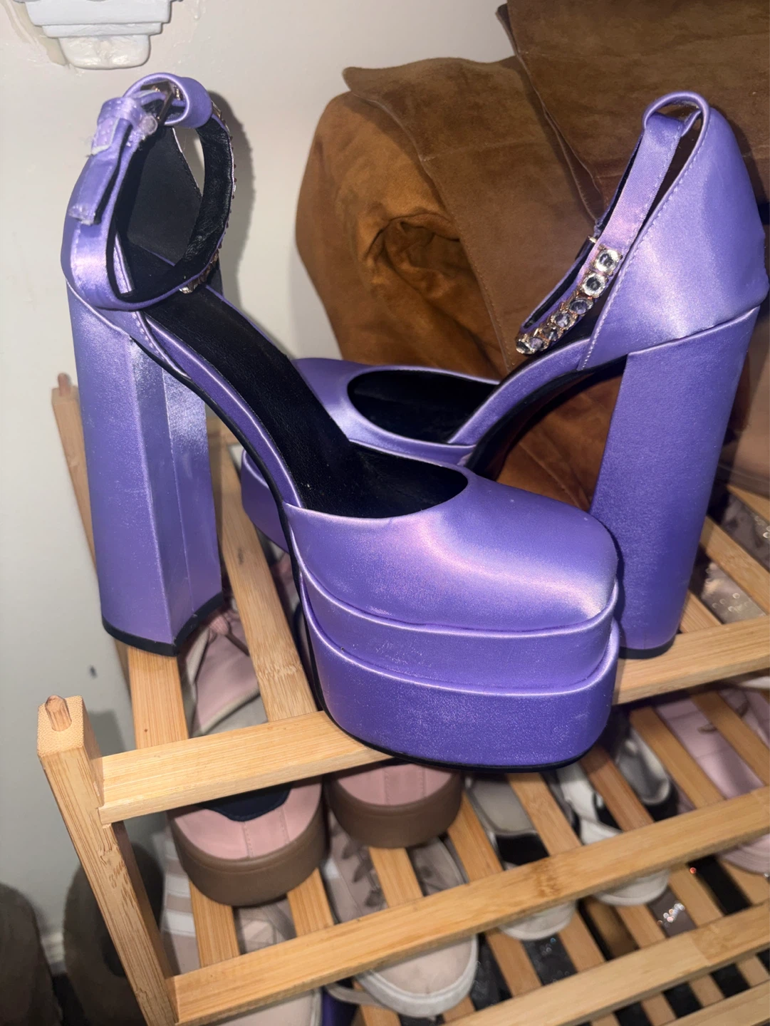 Purple Platform Heels with Rhinestone Ankle Strap - photo 3