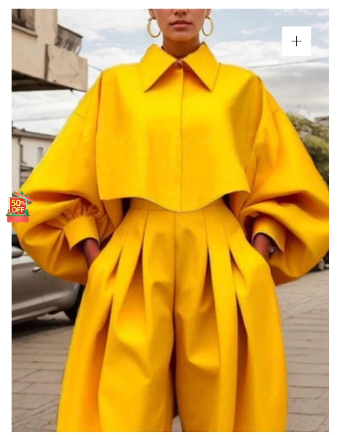 UOZEE Yellow Pleated Cropped Pants - photo 4