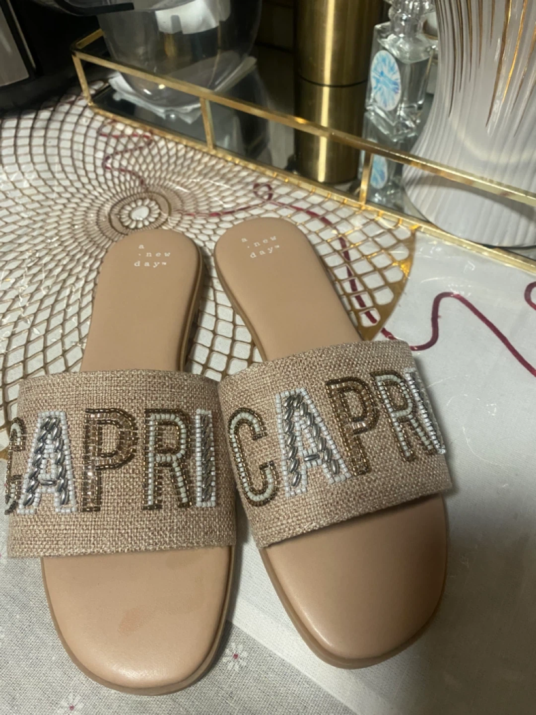 A New Day Women's CAPRI Beaded Slide Sandals Size 8