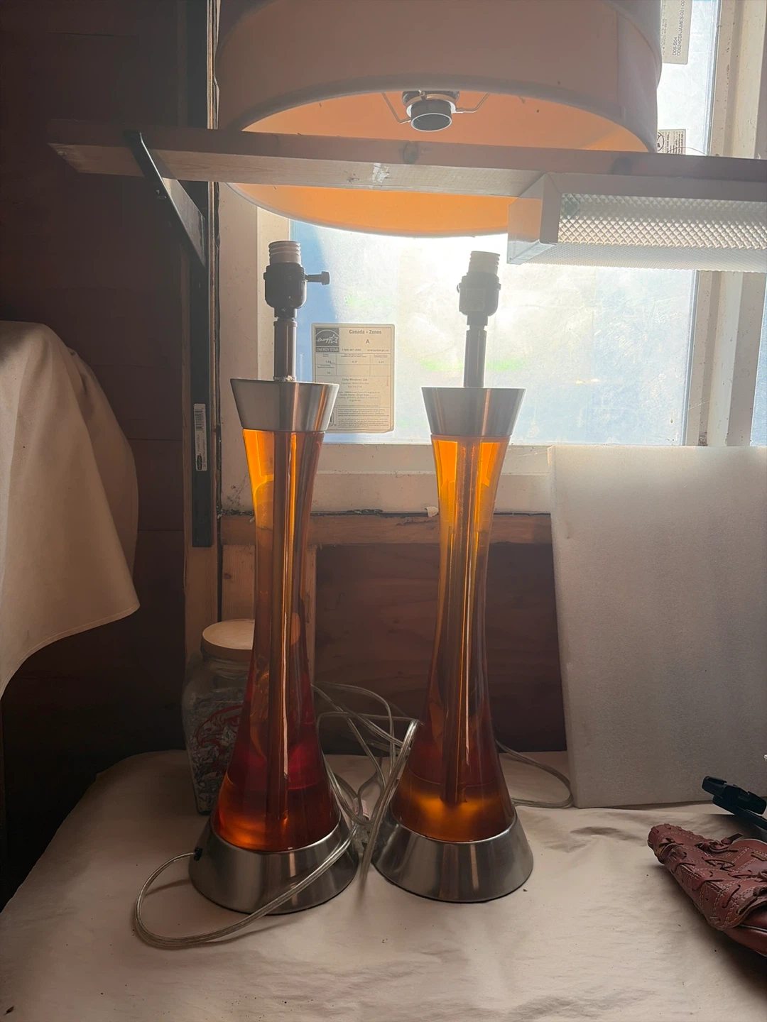 Pair of Orange Glass Table Lamps
