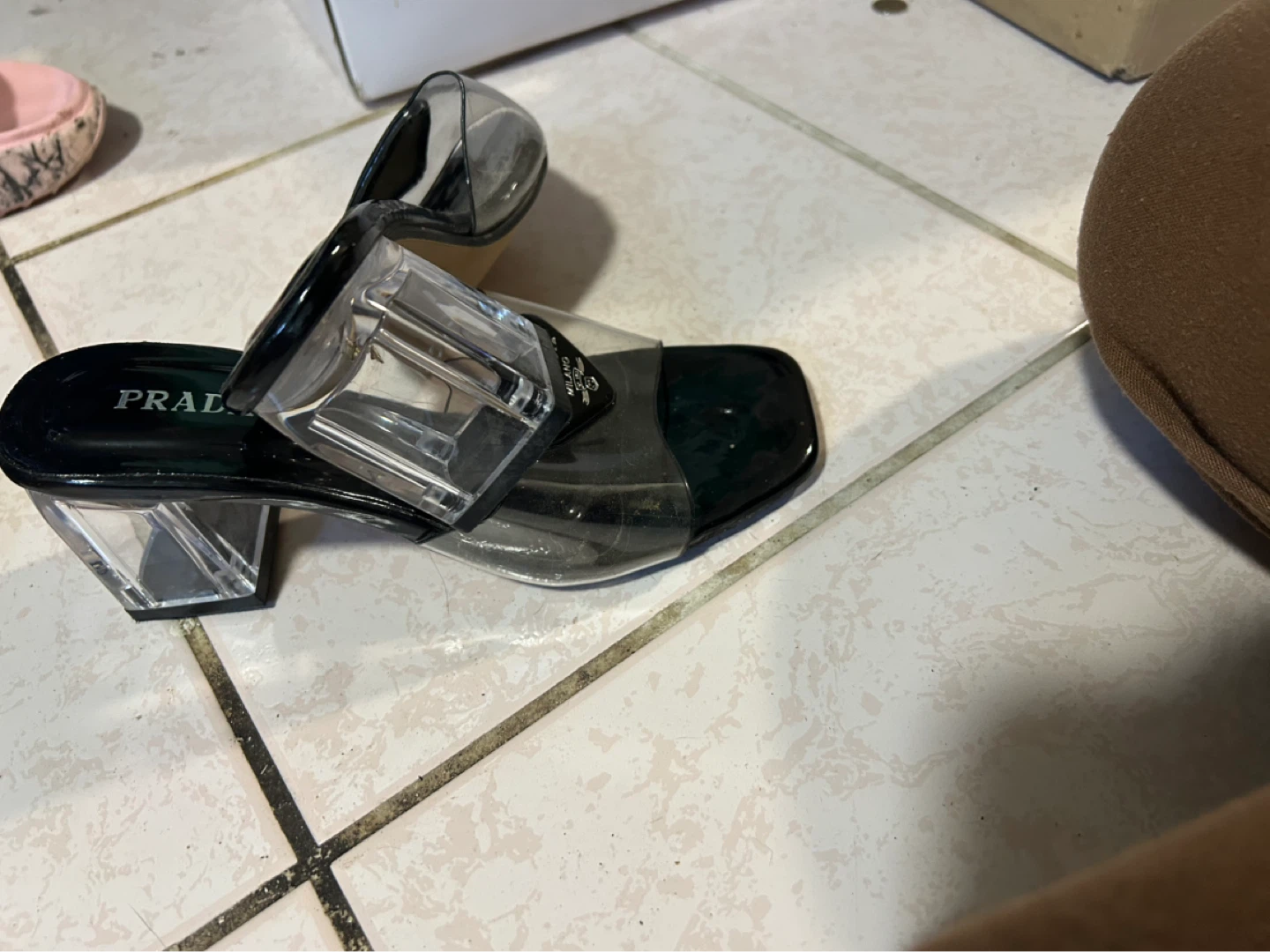 Clear Block Heel Mules